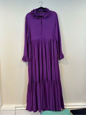 Zara Purple Tiered Ruffle-Neck Maxi Dress